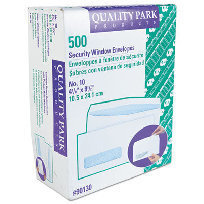 Quality Park™ Security Tint Window Envelope, #10, Commercial Flap, Gummed Closure, 4.13 x 9.5, White, 500/Box OrdermeInc OrdermeInc