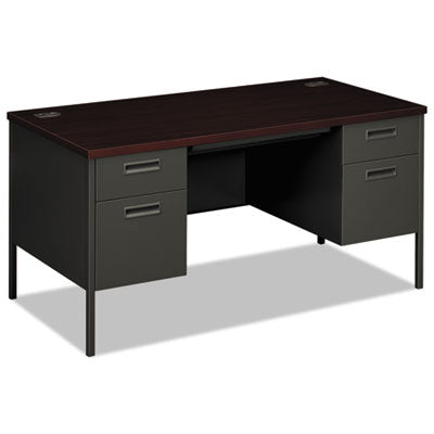 HON COMPANY Metro Classic Series Double Pedestal Desk, Flush Panel, 60" x 30" x 29.5", Mahogany/Charcoal