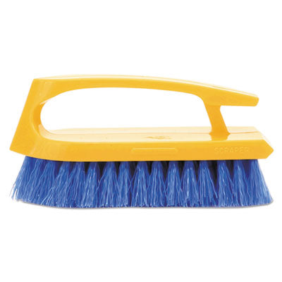 Rubbermaid® Commercial Iron-Shaped Handle Scrub Brush, Blue Polypropylene Bristles, 6" Brush, 6" Yellow Plastic Handle - OrdermeInc