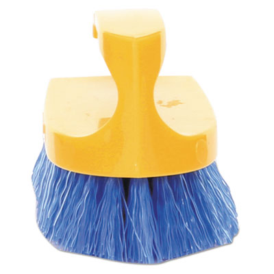 Rubbermaid® Commercial Iron-Shaped Handle Scrub Brush, Blue Polypropylene Bristles, 6" Brush, 6" Yellow Plastic Handle - OrdermeInc