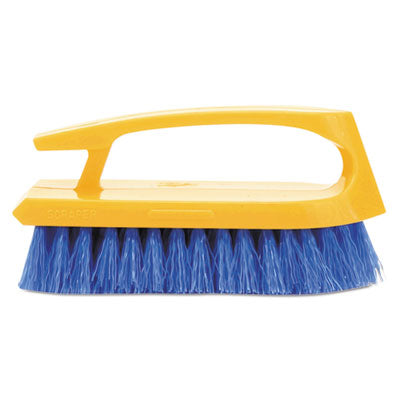 Rubbermaid® Commercial Iron-Shaped Handle Scrub Brush, Blue Polypropylene Bristles, 6" Brush, 6" Yellow Plastic Handle - OrdermeInc