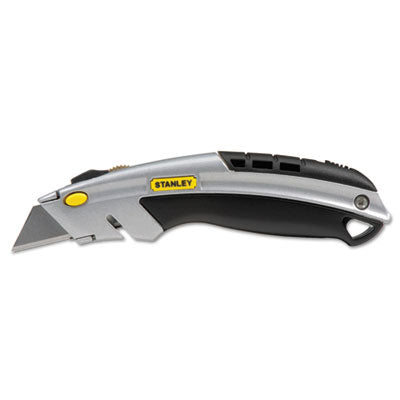 Curved Quick-Change Utility Knife, Stainless Steel Retractable Blade, 3 Blades, 6.5" Metal Handle, Black/Chrome OrdermeInc OrdermeInc