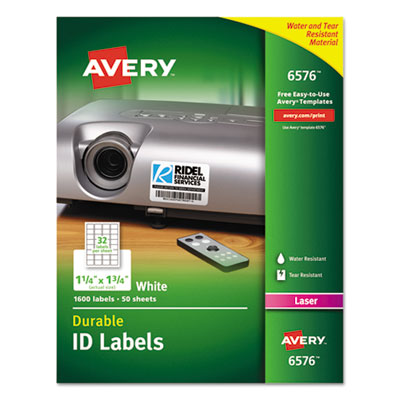 AVERY PRODUCTS CORPORATION Durable Permanent ID Labels with TrueBlock Technology, Laser Printers, 1.25 x 1.75, White, 32/Sheet, 50 Sheets/Pack