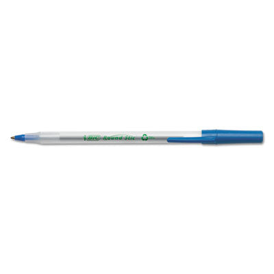 BIC CORP. Ecolutions Round Stic Ballpoint Pen Value Pack, Stick, Medium 1 mm, Blue Ink, Clear Barrel, 50/Pack