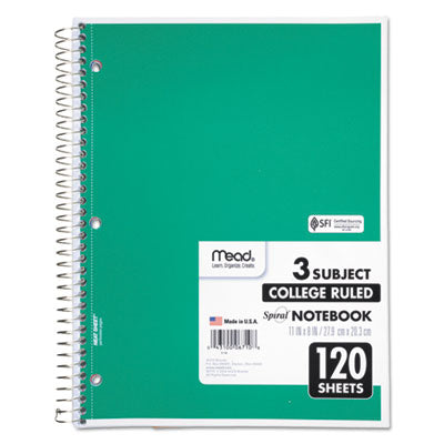 Mead® Spiral Notebook, 3-Subject, Medium/College Rule, Randomly Assorted Cover Color, (120) 11 x 8 Sheets - OrdermeInc