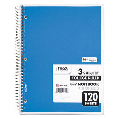 Mead® Spiral Notebook, 3-Subject, Medium/College Rule, Randomly Assorted Cover Color, (120) 11 x 8 Sheets - OrdermeInc