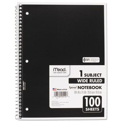 Mead® Spiral Notebook, 3-Hole Punched, 1-Subject, Wide/Legal Rule, Randomly Assorted Cover Color, (100) 10.5 x 7.5 Sheets - OrdermeInc