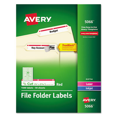 Permanent TrueBlock File Folder Labels with Sure Feed Technology, 0.66 x 3.44, White, 30/Sheet, 50 Sheets/Box OrdermeInc OrdermeInc