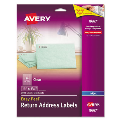 AVERY PRODUCTS CORPORATION Matte Clear Easy Peel Mailing Labels with Sure Feed Technology, Inkjet Printers, 0.5 x 1.75, Clear, 80/Sheet, 25 Sheets/Pack