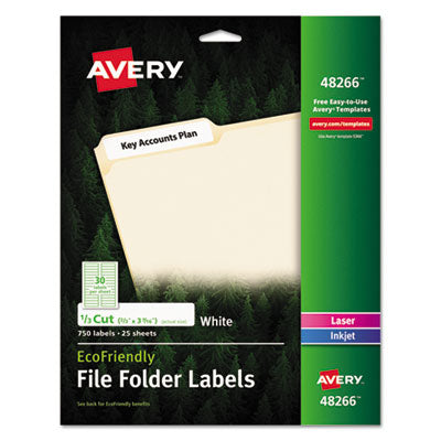 EcoFriendly Permanent File Folder Labels, 0.66 x 3.44, White, 30/Sheet, 25 Sheets/Pack OrdermeInc OrdermeInc