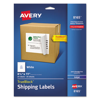 AVERY PRODUCTS CORPORATION Shipping Labels with TrueBlock Technology, Inkjet Printers, 8.5 x 11, White, 25/Pack