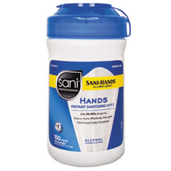 NICE-PAK PRODUCTS, INC Hands Instant Sanitizing Wipes, 6 x 5, Unscented, White, 150/Canister, 12 Canisters/Carton - OrdermeInc
