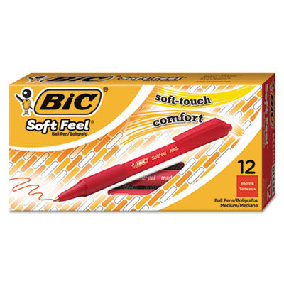 BIC CORP. Soft Feel Ballpoint Pen, Retractable, Medium 1 mm, Red Ink, Red Barrel, Dozen