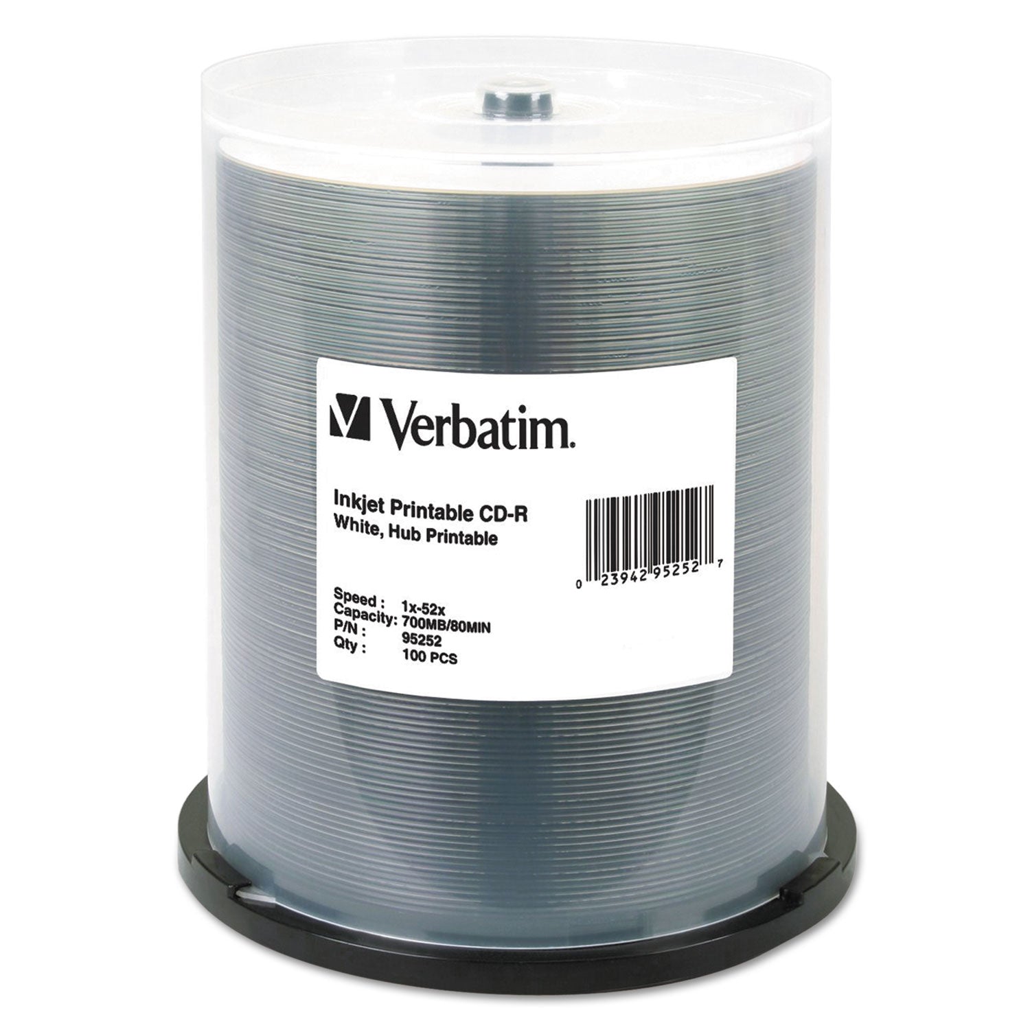 CD-R Printable Recordable Disc, 700 MB, 52x, Spindle, White, 100/Pack ...