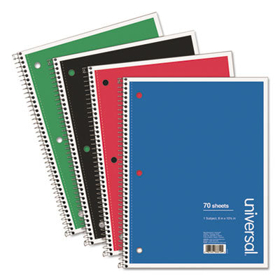 UNIVERSAL OFFICE PRODUCTS Wirebound Notebook, 1-Subject, Wide/Legal Rule, Assorted Cover Colors, (70) 10.5 x 8 Sheets, 4/Pack