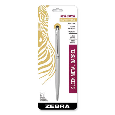 Zebra® StylusPen Twist Ballpoint Pen/Stylus, Silver - OrdermeInc