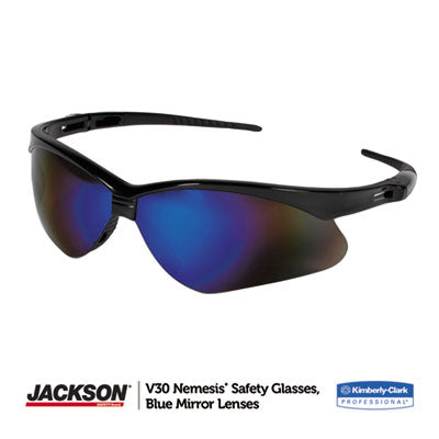 KleenGuard™ Nemesis Safety Glasses, Black Frame, Blue Mirror Lens - OrdermeInc