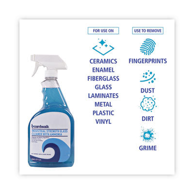 Boardwalk® Industrial Strength Glass Cleaner with Ammonia, 32 oz Trigger Spray Bottle - OrdermeInc