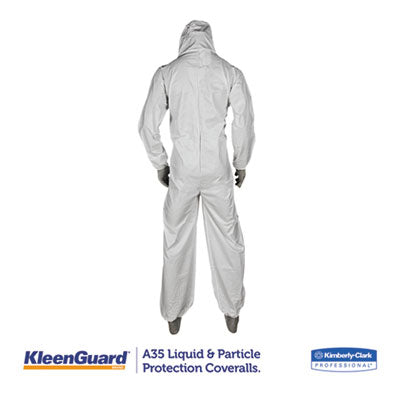 KleenGuard™ A35 Liquid and Particle Protection Coveralls, Zipper Front, Hooded, Elastic Wrists and Ankles, X-Large, White, 25/Carton - OrdermeInc