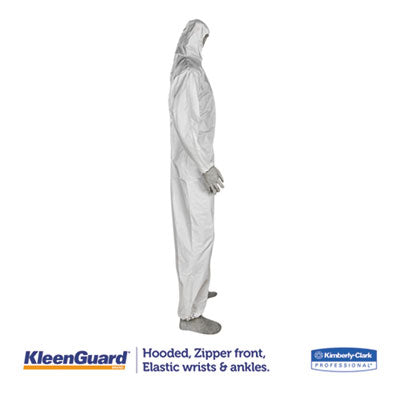 KleenGuard™ A35 Liquid and Particle Protection Coveralls, Zipper Front, Hooded, Elastic Wrists and Ankles, X-Large, White, 25/Carton - OrdermeInc