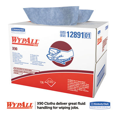 WypAll® X90 Cloths, BRAG Box, 2-Ply, 11.1 x 16.8, Denim Blue, 136/Carton - OrdermeInc