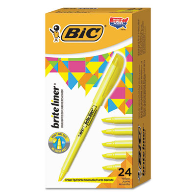 BIC CORP. Brite Liner Highlighter Value Pack, Yellow Ink, Chisel Tip, Yellow/Black Barrel, 24/Pack