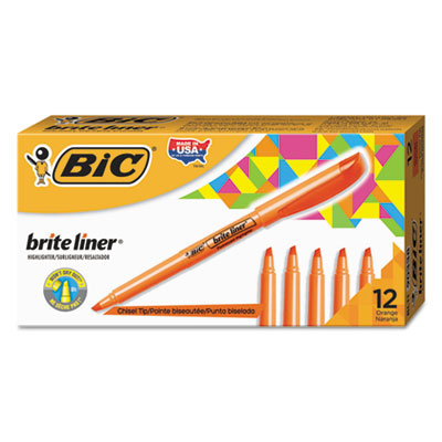 BIC CORP. Brite Liner Highlighter, Fluorescent Orange Ink, Chisel Tip, Orange/Black Barrel, Dozen