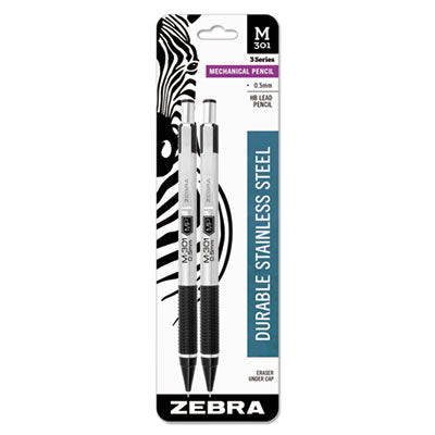Zebra® M-301 Mechanical Pencil, 0.5 mm, HB (#2), Black Lead, Silver/Black Barrel, 2/Pack - OrdermeInc