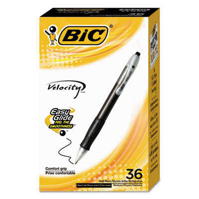 BIC CORP. Velocity Easy Glide Ballpoint Pen Value Pack, Retractable, Medium 1 mm, Black Ink, Black Barrel, 36/Pack