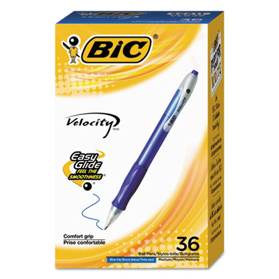 BIC CORP. Velocity Easy Glide Ballpoint Pen Value Pack, Retractable, Medium 1 mm, Blue Ink, Translucent Blue Barrel, 36/Pack