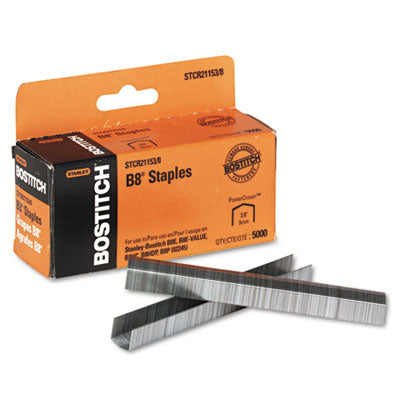 Bostitch® B8 PowerCrown Premium Staples, 0.38" Leg, 0.5" Crown, Steel, 5,000/Box - OrdermeInc