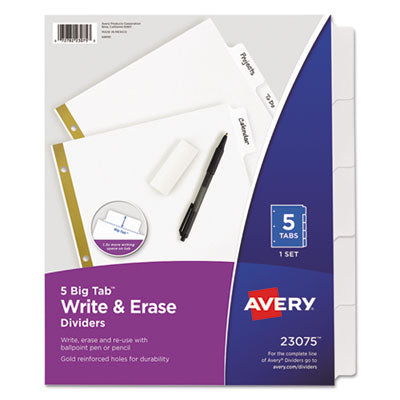 AVERY PRODUCTS CORPORATION Write and Erase Big Tab Paper Dividers, 5-Tab, 11 x 8.5, White, White Tabs, 1 Set
