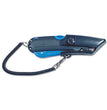 CONSOLIDATED STAMP Easycut Self-Retracting Cutter with Safety-Tip Blade, Holster and Lanyard, 6" Plastic Handle, Black/Blue