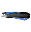 CONSOLIDATED STAMP Easycut Self-Retracting Cutter with Safety-Tip Blade, Holster and Lanyard, 6" Plastic Handle, Black/Blue