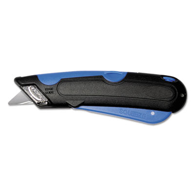 CONSOLIDATED STAMP Easycut Self-Retracting Cutter with Safety-Tip Blade, Holster and Lanyard, 6" Plastic Handle, Black/Blue