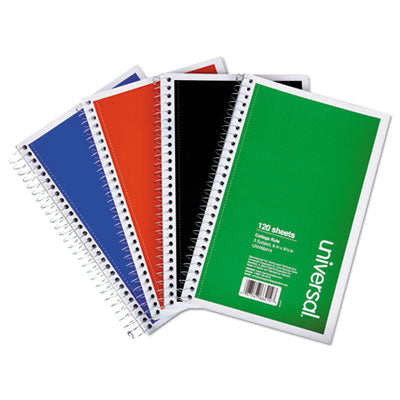 UNIVERSAL OFFICE PRODUCTS Wirebound Notebook, 3-Subject, Medium/College Rule, Assorted Cover Colors, (120) 9.5 x 6 Sheets, 4/Pack