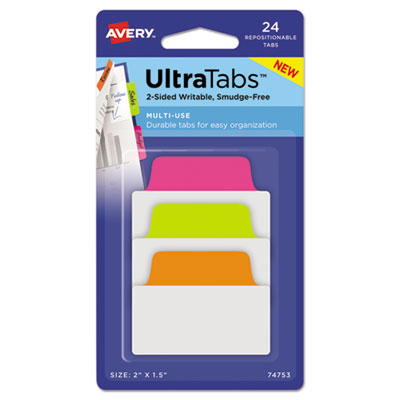 Ultra Tabs Repositionable Tabs, Standard: 2" x 1.5", 1/5-Cut, Assorted Neon Colors, 24/Pack OrdermeInc OrdermeInc