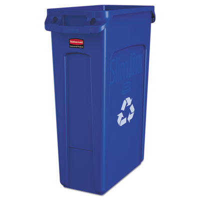 RUBBERMAID COMMERCIAL PROD. Slim Jim Plastic Recycling Container with Venting Channels, 23 gal, Plastic, Blue - OrdermeInc