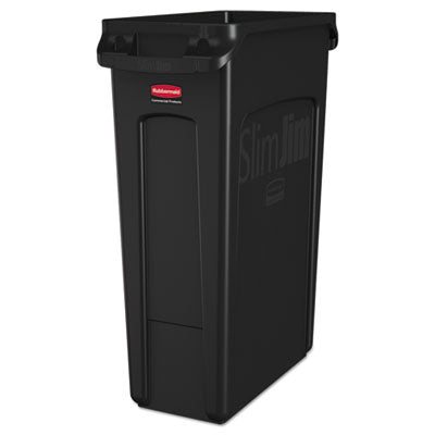 RUBBERMAID COMMERCIAL PROD. Slim Jim with Venting Channels, 23 gal, Plastic, Black - OrdermeInc