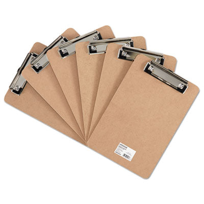 UNIVERSAL OFFICE PRODUCTS Hardboard Clipboard with Low-Profile Clip, 0.5" Clip Capacity, Holds 5 x 8 Sheets, Brown, 6/Pack