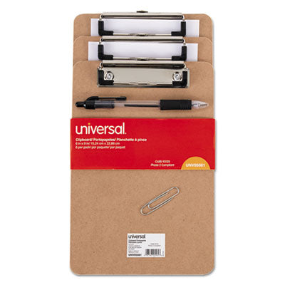 UNIVERSAL OFFICE PRODUCTS Hardboard Clipboard with Low-Profile Clip, 0.5" Clip Capacity, Holds 5 x 8 Sheets, Brown, 6/Pack