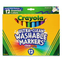 Crayola® Ultra-Clean Washable Markers, Broad Bullet Tip, Assorted Colors, Dozen - OrdermeInc