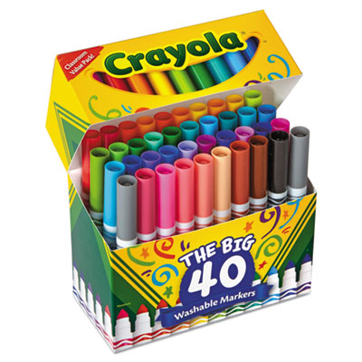 BINNEY & SMITH / CRAYOLA Ultra-Clean Washable Markers, Broad Bullet Tip, Assorted Colors, 40/Set - OrdermeInc