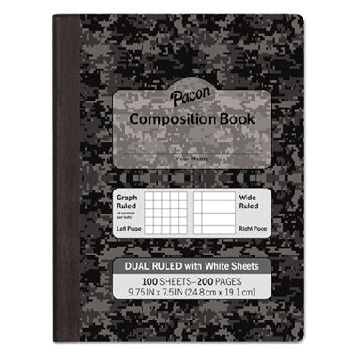 PACON CORPORATION Composition Book, 20 lb Bond Weight Sheets, Wide/Legal Rule, Black Cover, (100) 9.75 x 7.5 Sheets - OrdermeInc