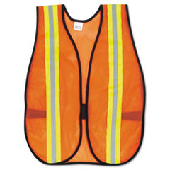 MCR™ Safety Orange Safety Vest, 2" Reflective Strips, Polyester, Side Straps, One Size Fits All, Bright Orange - OrdermeInc