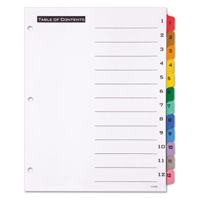 Table 'n Tabs Dividers, 12-Tab, 1 to 12, 11 x 8.5, White, Assorted Tabs, 1 Set OrdermeInc OrdermeInc