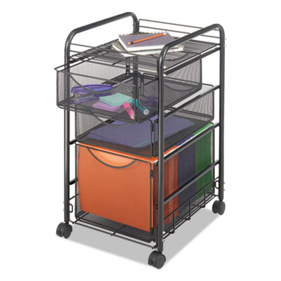 Onyx Mesh Mobile File with Two Supply Drawers, Metal, 1 Shelf, 3 Drawers, 15.75" x 17" x 27", Black OrdermeInc OrdermeInc