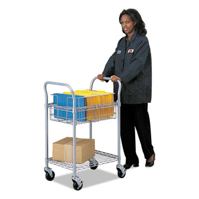 Dual-Purpose Wire Mail and Filing Cart, Metal, 1 Shelf, 1 Bin, 26.75" x 18.75" x 38.5", Metallic Gray OrdermeInc OrdermeInc