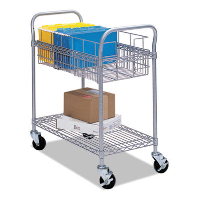 Dual-Purpose Wire Mail and Filing Cart, Metal, 1 Shelf, 1 Bin, 26.75" x 18.75" x 38.5", Metallic Gray OrdermeInc OrdermeInc