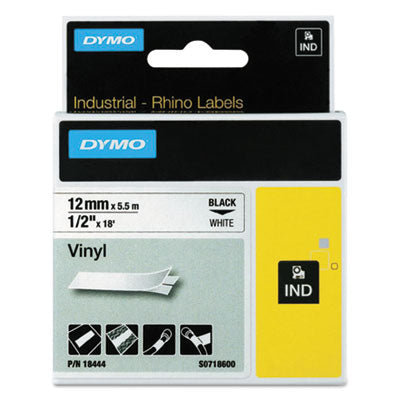 Rhino Permanent Vinyl Industrial Label Tape, 0.5" x 18 ft, White/Black Print OrdermeInc OrdermeInc